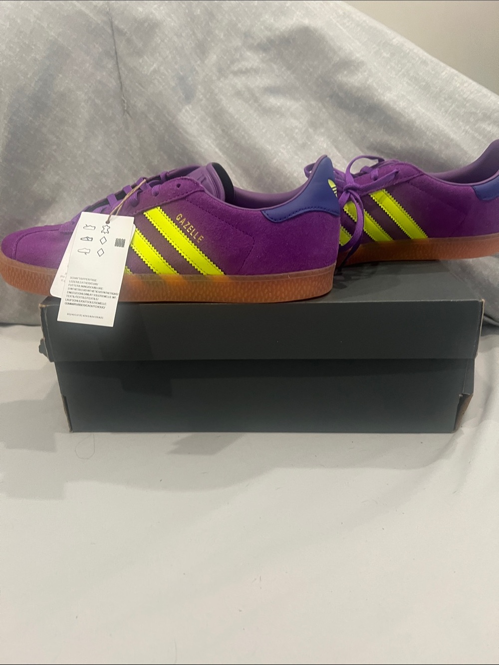 adidas Purple Suede Sneakers with Neon Yellow Stripes